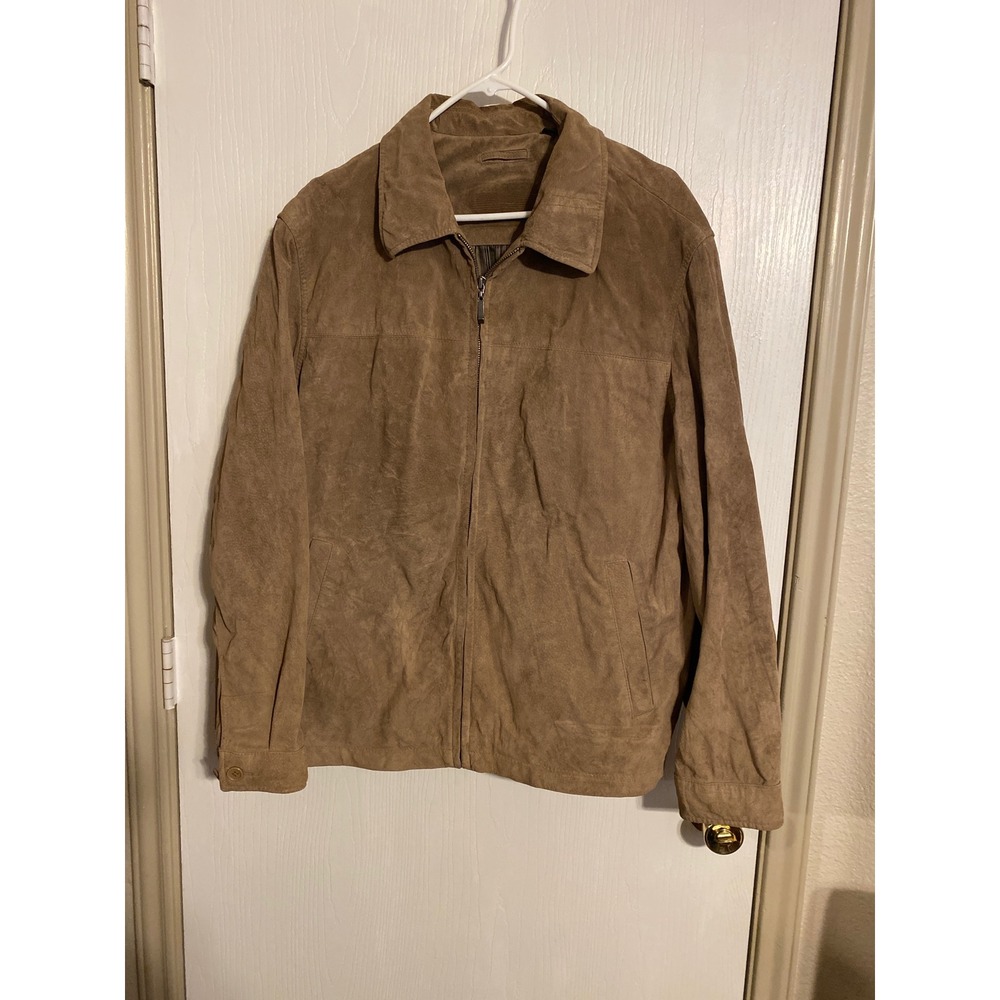 Roundtree & Yorke Mens Tan Suede Leather Full Zip Jacket Striped Lining L
0244